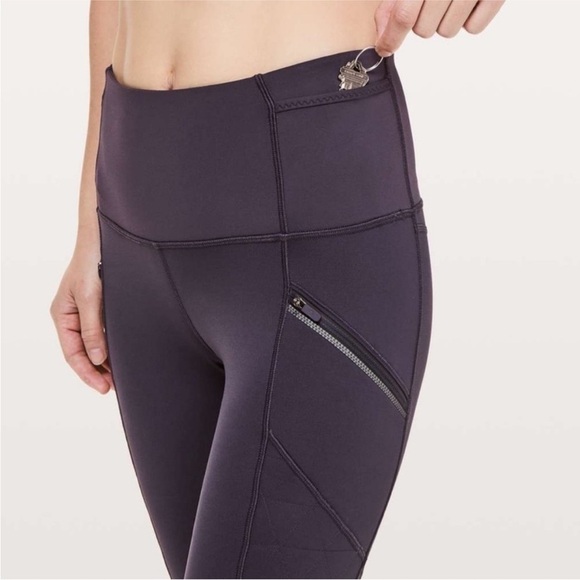 Lululemon Toasty Tech Eggplant Purple Zipper Pocket Leggings size 6 lined tights - Picture 2 of 9